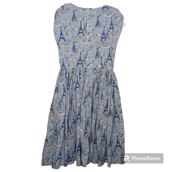 BERNIE DEXTER - Rare Vintage Retro Blue Paris Print Dress, Pin-up Style, M - Picture 4 of 6